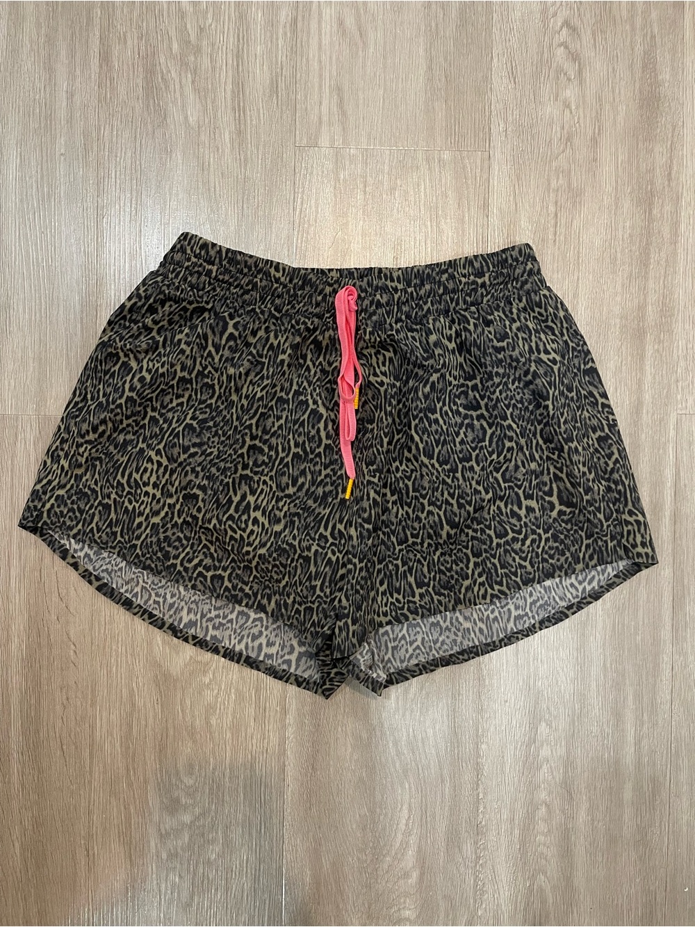 The Upside Leopard Print Athletic Shorts with Hot Pink Drawstring